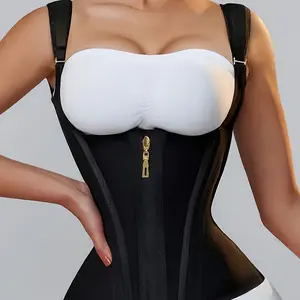 Strong Tummy Control Latex Waist Trainer with Zipper & Hook Closure - Nylon & Spandex Blend, Hand Wash Only - Vintage-Inspired Everyday Slimming Shapewear Womenswear Compression Basic Minimalist