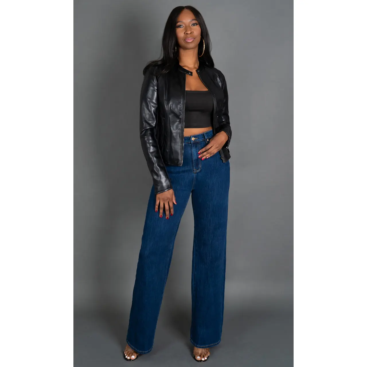 Quinn Faux Leather Jacket - Black
