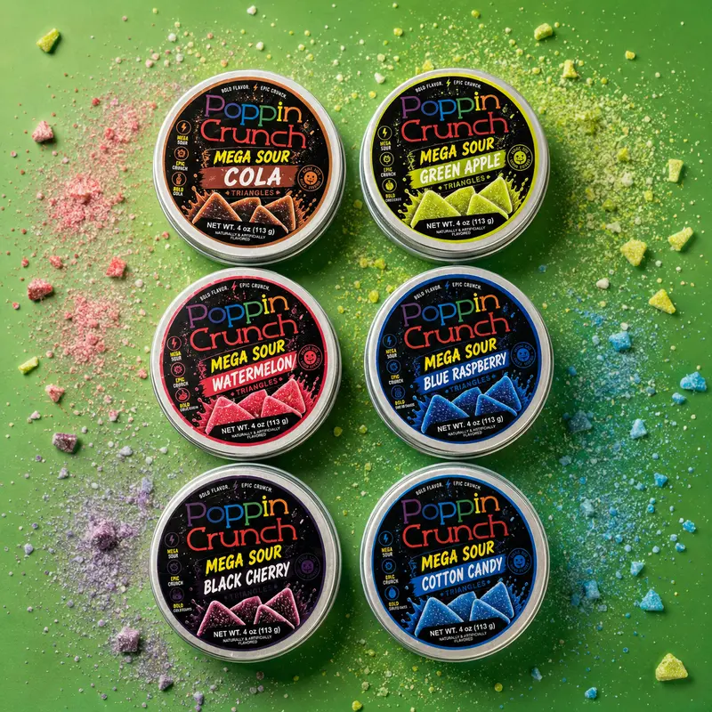 Poppin Crunch Sugar Free Mega Sour Candy Triangles Poppin Crunch Sugar Free Mega Sour Candy Triangles