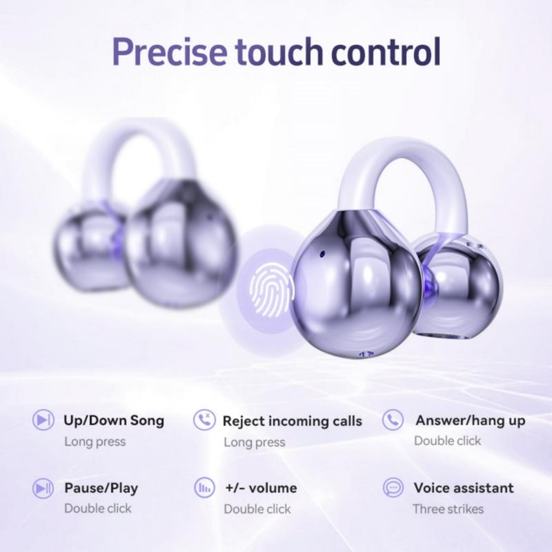 MUPUSONG Open Earbuds Air Conduction Wireless Bluetooth 5.4 Clip On with Microphone 42H Playtime Sports Running Exercise Eyeglass Wearers Audio Headphone Black