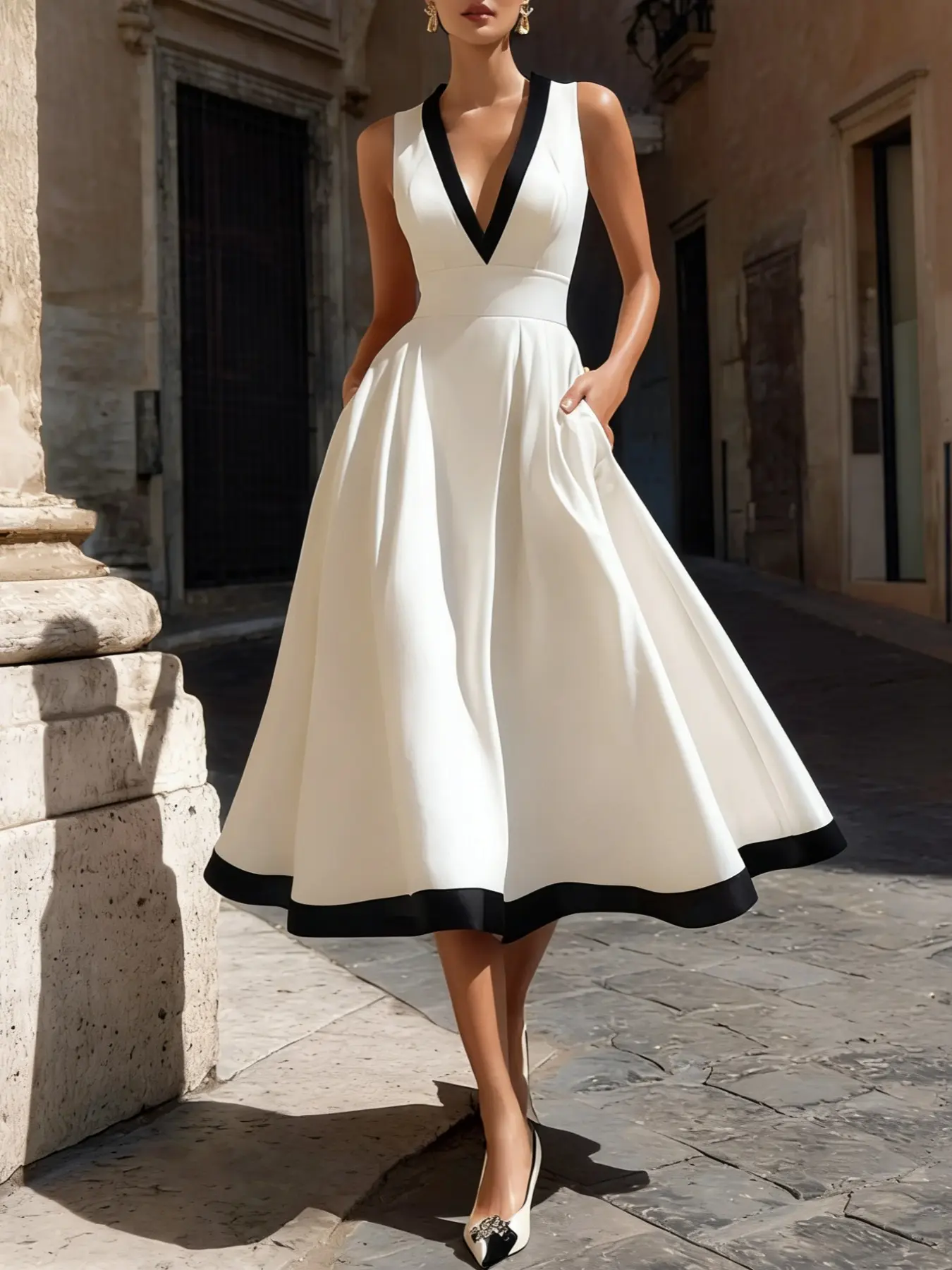 Women's Casual and V-Neck Dress, Perfect for Evening Events, Travel, Spring and Summer Wear, Stylish and Comfortable, Breathable