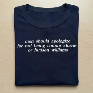 Men Should Apologize For Not Being Connor Storrie Or Hudson Williams Embroidered Sweatshirt, Funny Girls Outfit Sweater, Viral TikTok Aesthetic Crewneck, Trendy Streetwear Gift, Minimalist Embroidery Pullover, Casual Cozy Navy Sweatshirt