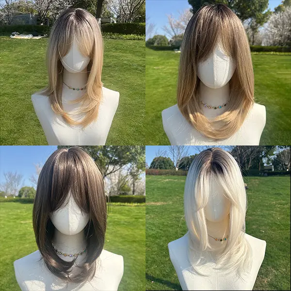 Smilco 16 Inch Short Straight Wig for Women, Chocolate Brown Synthetic Hair with Bangs for Versatile Fashion Styling, Short Straight Wigs, Mix Brown Wig, Straight Cut