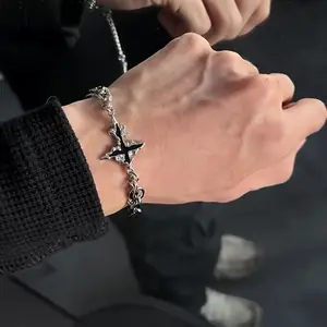 Men’s Vintage Hip-Hop Punk Style Double-Layer Stainless Steel Bracelet with Gothic Cross Charm – Versatile & Trendy