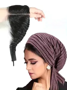 13x4 Glueless Clipless Human Hair Gele Turban Frontal Afro Twist Braids Lace Hairline Topper with Headband 10 inches Full Lace