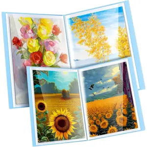 60 Pages A2 and A3 Diamond Painting Storage Book Diamond Art Portfolio Folder Artwork Art Binder Storage Presentation Book with Sleeves Protector, 22 x 16.4 Inch, 16.5 x 12.1 Inch(Blue)