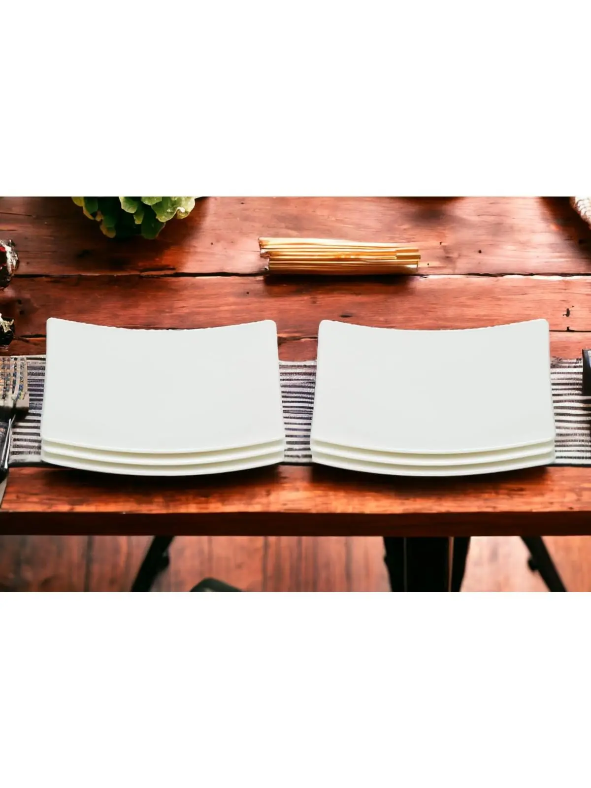 212 MAIN Square Ceramic Bread & Butter Serving Plate Set - 6-Piece White Stylish Modern Microwave-Safe Scratch-Resistant Contemporary Dinnerware Set for 6, Microwave-Safe Dinner Sets