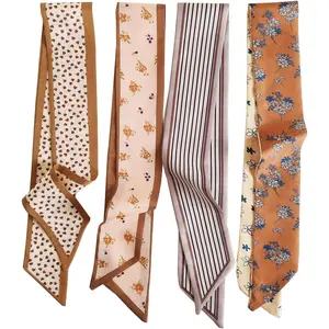 4 count Hair Scarf Satin  Scarf for Women Lightweight Silky Boho Scarves Purse Scarf for Handbags Accessories