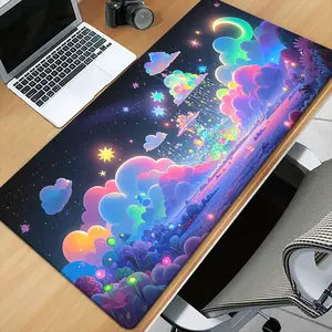 1pc XXL Anime Space Table Mat, Pastel Nebula & Stars Design, Non-Slip Rubber, Washable, Water-Resistant, HD Printed Desk Pad for Gaming, Office, Computer, Multi-Functional Mousepad