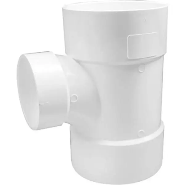 Charlotte Pipe and Foundry Schedule 40 PVC Sanitary Reducer Tee, 6x6x4 in. Hub x Hub Connection, Vertical Drain Pipe Compatible, Dual Pressure/Drainage Rated, ASTM D1785, NSF Listed 71164