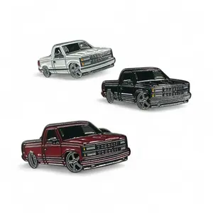 Troka Pin Classic Pickup Truck Enamel Pins in Silver Black and Red Colors for Car Enthusiasts Metal Coating Collectible Stylish Accessory