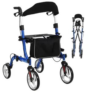 [FLASH SALE] Garvee 2-in-1 Folding Walker & Transport Chair, 300lbs Capacity All-Terrain Rollator with Dual Brake System & Storage Bag, Lightweight Aluminum Frame for Seniors, Shopping, Outdoor Usea