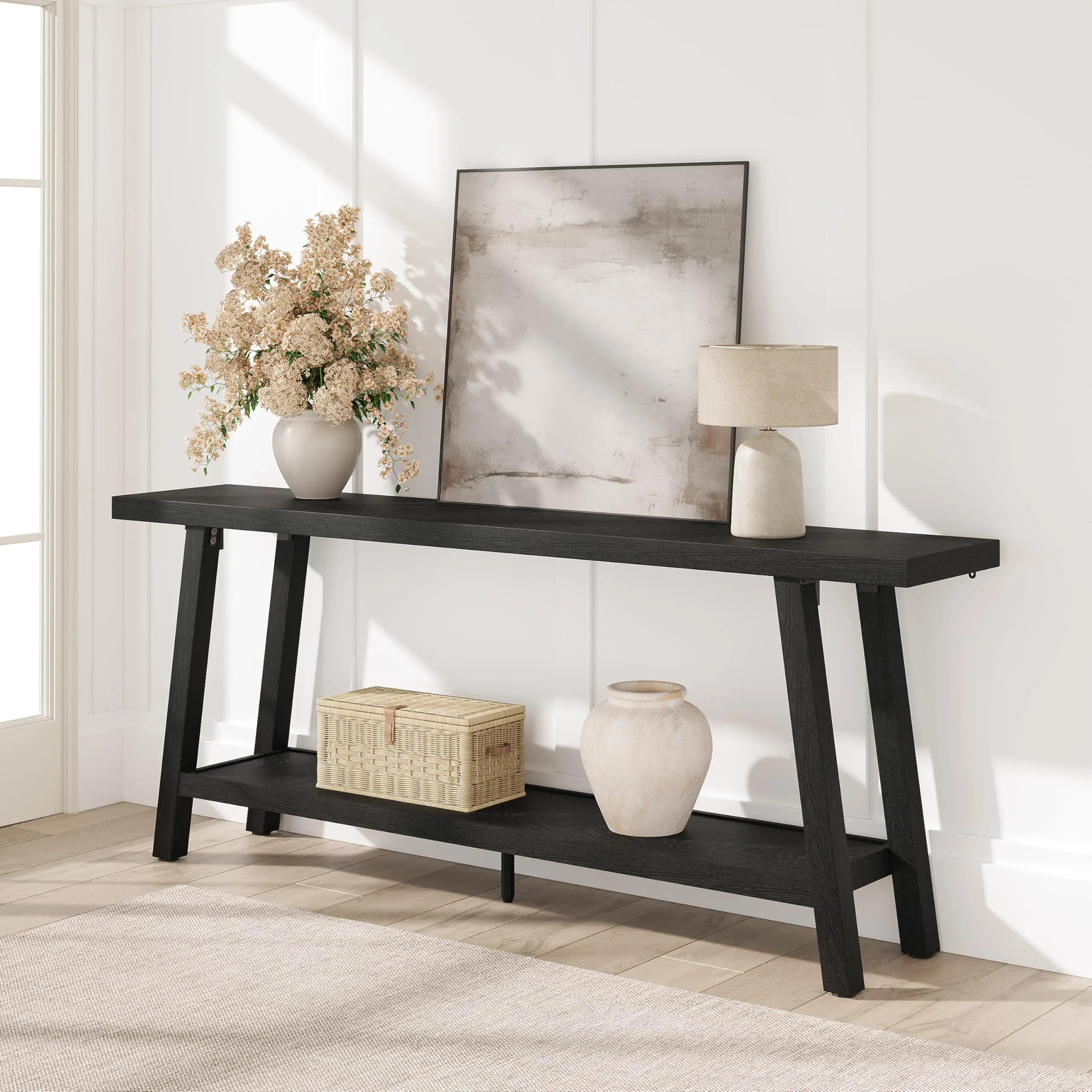 Gaomon Extra Long Extendable Console Table - 70.87" L x 14.02" W x 31.5" H Engineered Wood Narrow Black Entryway Furniture, Anti-Tip Kit, Sturdy Frame, Quick Setup, Mounting Hardware for Farmhouse Home Decor