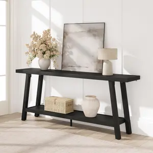 GAOMON 70.87" Extra Long Console Table, Narrow Sofa Table Behind Couch, Black Entryway Table for Hallway Living Room Foyer, Farmhouse Accent Skinny Table, Black, 70.87" L x 14.02" W