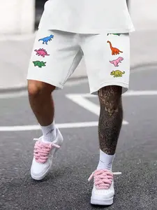 Men's Colorful Dinosaur Pattern Shorts, Loose-Fit Comfortable Elastic Waist, Casual Beach Pants, Street Style Animal Print
