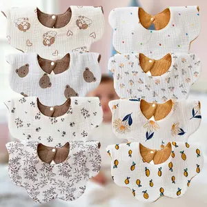 DOSMINE 8 Pack Baby Muslin Bibs Organic Cotton Absorbent Bibs with Waterproof Inner Layer Reversible Design & 360° Coverage for Daily Use
