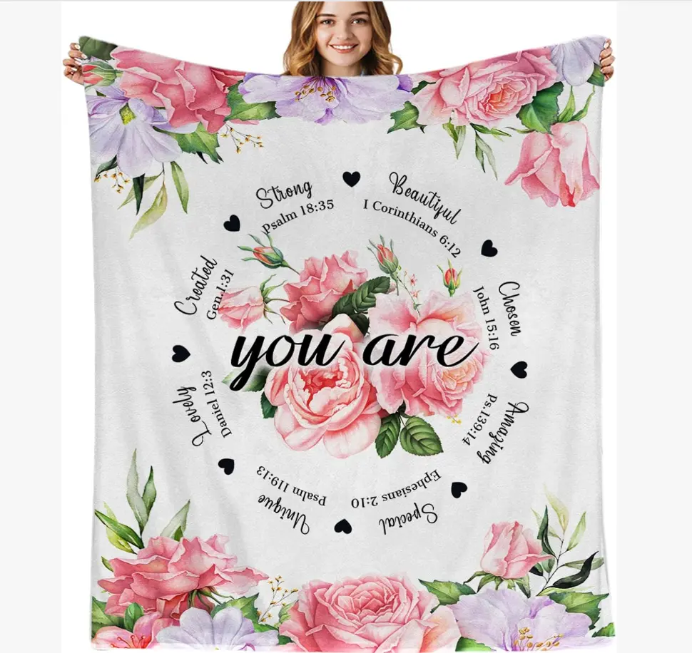 Christian Women's Message Blanket, 60"x50" Inspirational Religious Catholic Spiritual Gift for Godmother Mom, Unique Baptism Confirmation Blankets for Friends Sisters, Message Blanket Blankets