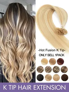50 Strands Per Pack V Tip K Tip Real Human Hair Glueless Pre Bonded Extensions, Piano Color #p01 60# 30g for Volume and Length Enhancement