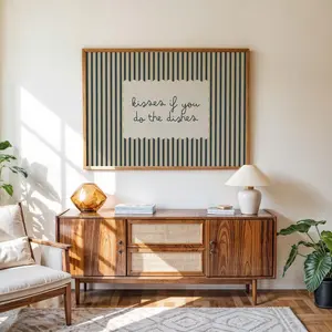 Kisses If You Do Dishes Print, Stripe Kitchen Decor, Minimalist Quote