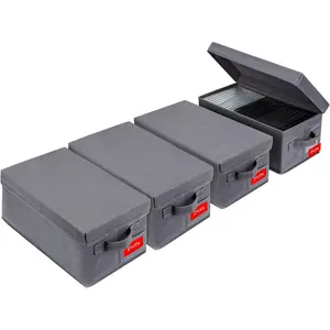 NUSWOR Upgrades DVD Storage Box - Perfect DVD Case Storage Solution, Stackable DVD Organizer with Lid, 4Pack DVD Holder 15.75 x 8.1 x 6.1 inches - Holds 100 DVDs - Grey