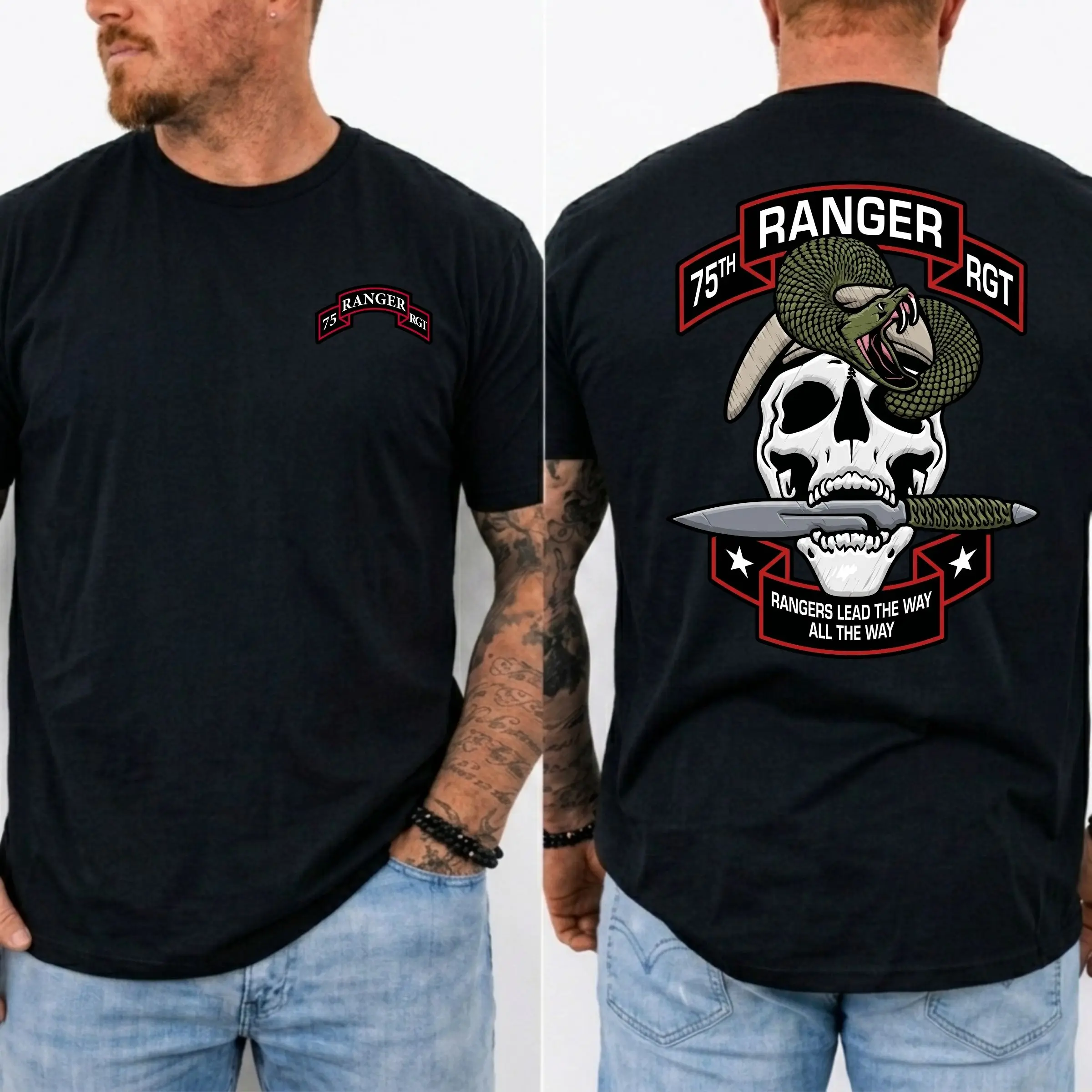 IronWolf 75Th Ranger Lead The Way T-Shirt/Hoodie – United States Army Airborne 75th Regiment Shield American Flag Military Graphic Tee for Men, Veteran Patriotic Gift