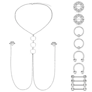 14G Nipple Rings for Women Nipple Piercing Jewelry Silver Nipple Ring with Choker Necklace Stainless Steel nipple piercing jewelry 14mm/16mm Nipple Piercing Barbells