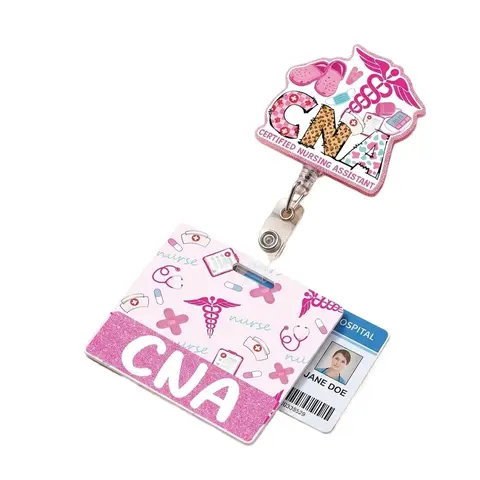 Pink Retractable CNA-Themed Nurse Badge Reel - Badge Accessories, Personalized Theme ID Display, Colleague Gift with Swivel Clip & Buddy for Certified Nursing Assistants