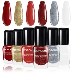 Red & Gold Glitter Nail Polish Set - 6 Stunning Shades Featuring Sparkling Burgundy, Shimmery Gold, Dazzling Silver and White, Long-Lasting & Quick-Dry Nail Varnish, Salon-Grade DIY Manicure Supplies, Ideal Holiday & Party Gift for Nail Art Enthusiasts