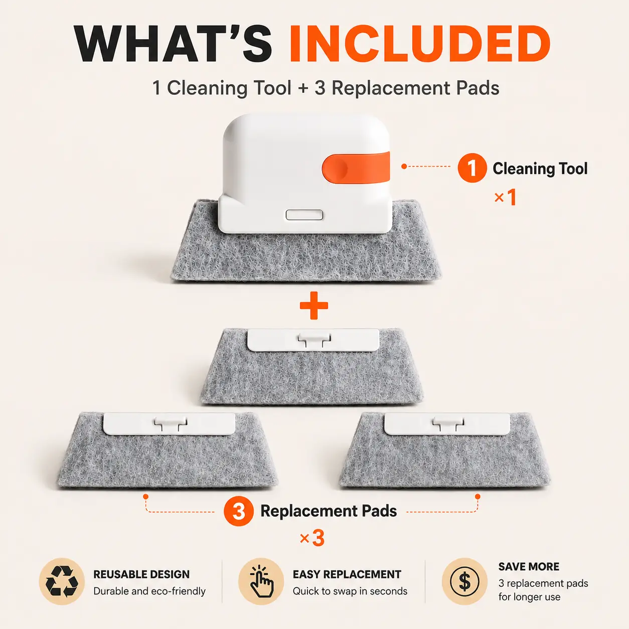 1 Cleaning Tool + 3 Replacement Pads