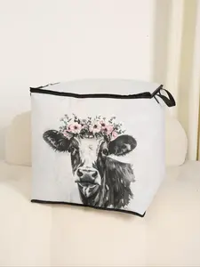 Cow Pattern Storage Bag, Large Capacity Clothes Quilt Storage Box with Handle, Foldable Clothes Storage Organizer for Home Bedroom Living Room Room Organization Products