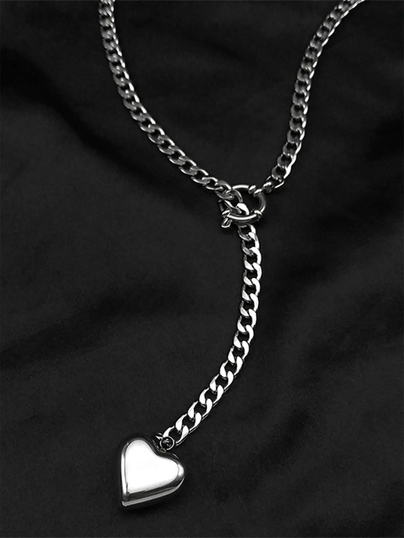Heart Star O-ring Long Chain For Women Men Punk Rock Necklace Stainless Steel Cuban Necklaces Simple Adjustable Y-Necklace Love Heart Necklace Heart Shaped Necklace Cuban Link Necklace Cuban Style Necklace Cuban Link Design