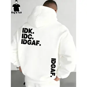 Men's Casual Plus Size Letter Print Fleece Hoodie, Comfortable Hooded Sweatshirt for Daily Wear, Stylish Winter Clothing
