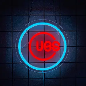 Cubs- Neon Sign Baseball for Sport Club Wall Decor Baseball Sign Neon Light For Man Cave Garage Decoration Red Neon Sign For Bar,Dorm Room,Party DecorationGame Room Decoration