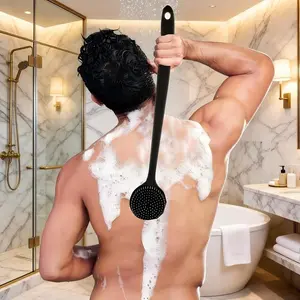 Silicone Long Handle Massage Bath Brush, Back Scrubber Shower Tool, Whole Body Exfoliating Brush, Bathroom Accessory, Exfoliation Effect, Durable Silicone, Long Handle Design