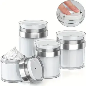 Portable Travel Cream Jar, 3pcs/set Empty Refillable Cream Container with Pump, Portable Travel Cream Jar for Face Moisturizer and Lotion, Travel Bottles