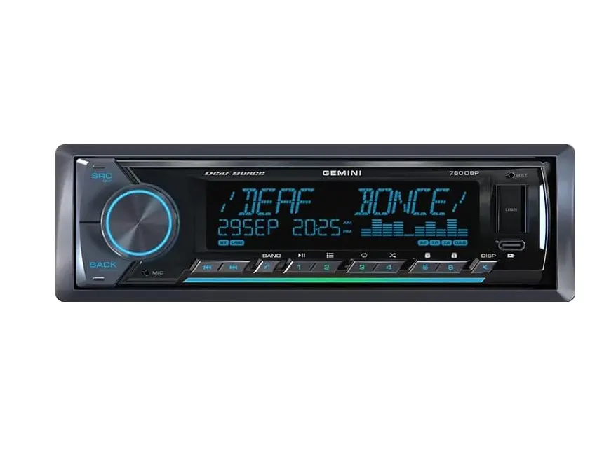 Deaf Bonce Gemini 760DSP Single Din Car Stereo System - Advanced Bluetooth 5.3, DSP, 4×25W RMS High-Fidelity Built-In Amplifier, USB, AUX, Hands-Free Calling, MP3, WMA, Car Audio Installation Kit
