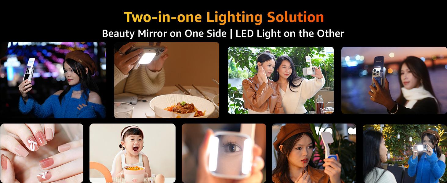 amaran Go Compatible with MagSafe Mini Phone Light,Rechargeable Portable Mirror LED Phone Light for Selfie,Makeup,Video Conference,TikTok,Compatible with iPhone&Android