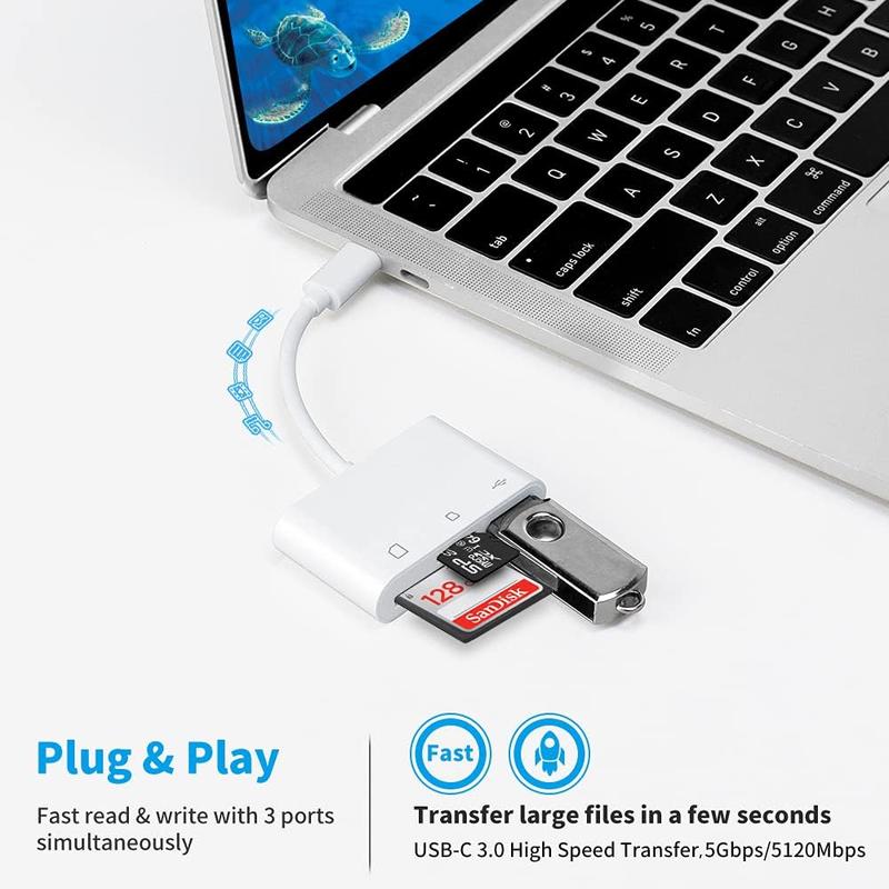 USB C SD Card Reader Adapter, Type C Micro SD TF Card Reader Adapter, 3 in 1 USB C to USB Camera Memory Card Reader Adapter for New Pad Pro MacBook Pro and More UBC C Devices