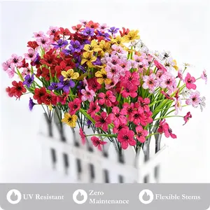 24 Bundles UV Resistant Artificial Flowers,Vibrant artificial violet flowers Indoor Outdoor Decor for Front Door, Door Wreath ,Porch, Window Box & Home plastic plant garden table vase decoration summerwins mermory