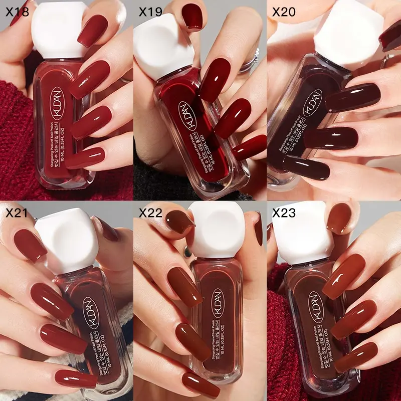 6pcs Water-Based Peelable Nail Polish Set, Quick Dry Coffee Brown Wine Red Series Peel Off Polish for Nails, for Home Salon Diy Manicure Autumn Winter Air Dry Nail Art Varnish Manicure Nail Polish Gifts