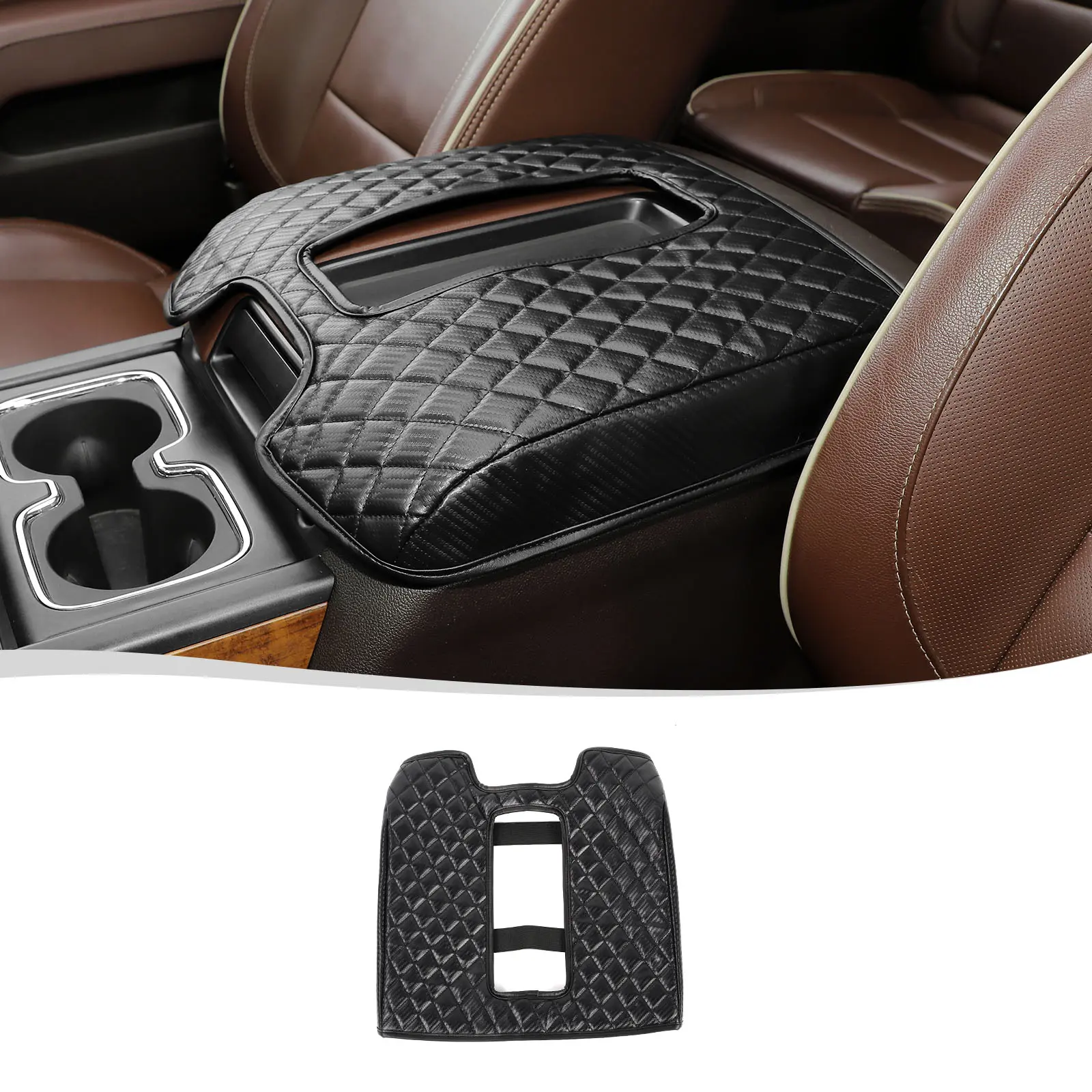 100% Brand New Car Interior Armrest Pad Cover - 1-Item/Set, Laser Cut 38*35*10 cm Center Console Lid Cover, Quick Install, Custom Fit for 2014-2017 Chevrolet Silverado, GMC Sierra, Suburban, Tahoe Trucks, Includes Seat Protectors Cushion