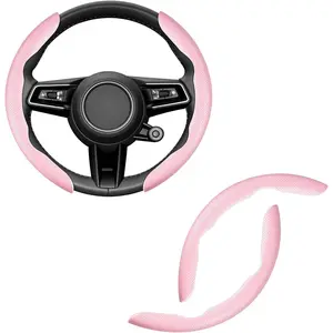 Nappa Leather Steering Wheel Cover, Segmented Steering Wheel Protector, Universal 99%  Wheel Cover Protector (Pink)