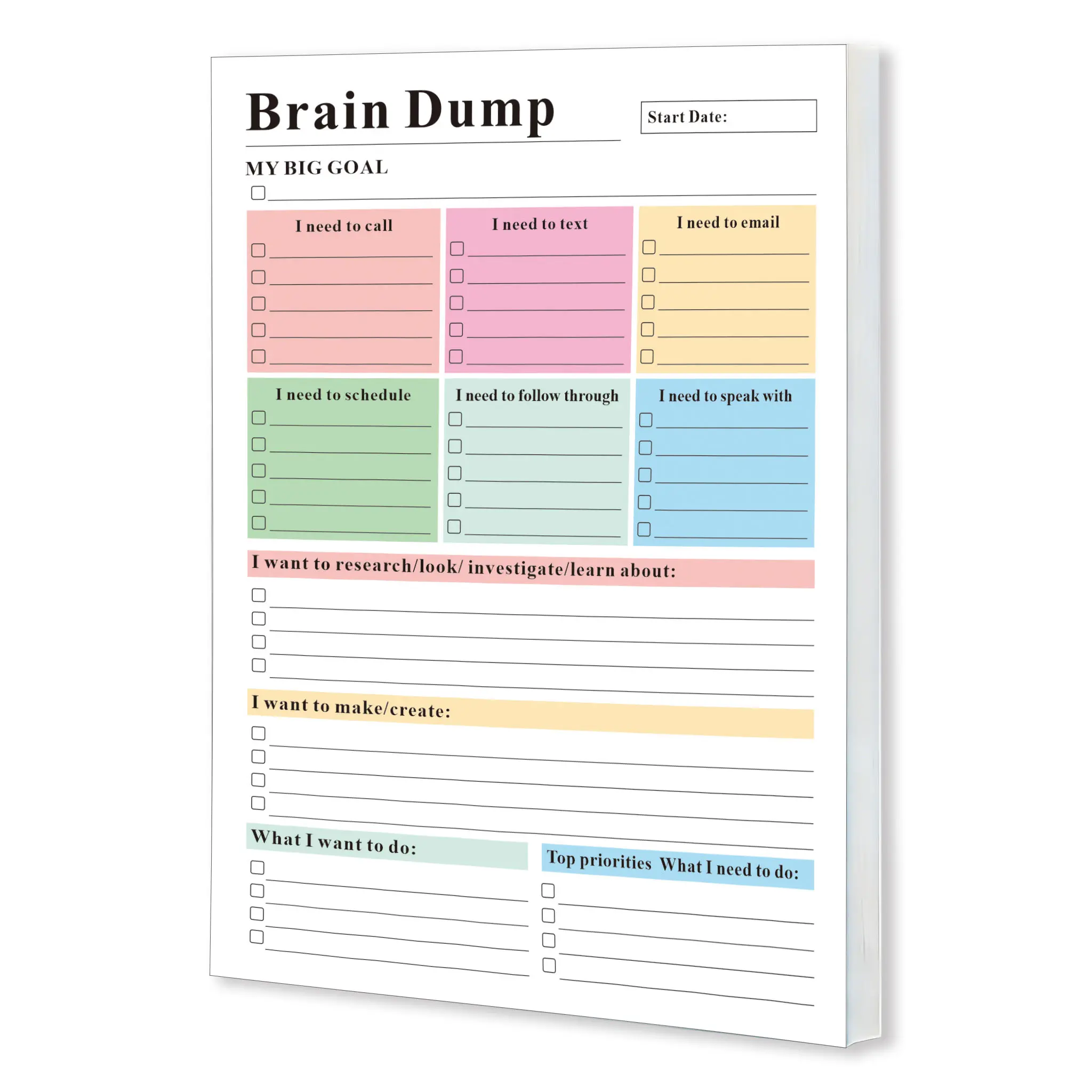 ADHD Brain Dump Planner Notepad - 50 Tear-Off Sheets (8.5x5.8in), Multi-Section Daily Organizer for Work, Office & Desk Accessories, Adulting & Mini Useful Gifts, Focus Research Workbook, Halloween Gifts, Fall Gifts, Back to School Gifts