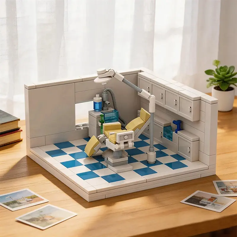 MOC Dental Clinic City Street Hospital Architecture Friends Playing House Building Block Laboratory Medical Dentist Toys For Kid