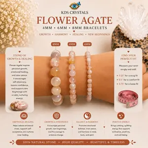 Flower Agate Bracelet, Genuine Flower Agate Crystal Bracelet, 4mm 6mm 8mm Beaded Bracelet, Healing Crystal Jewelry Gift