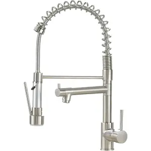 AIMADI Kitchen Faucet Contemporary Spring Design Single Handle Copper with Pull Down &Out Sprayer in Brushed Nickel