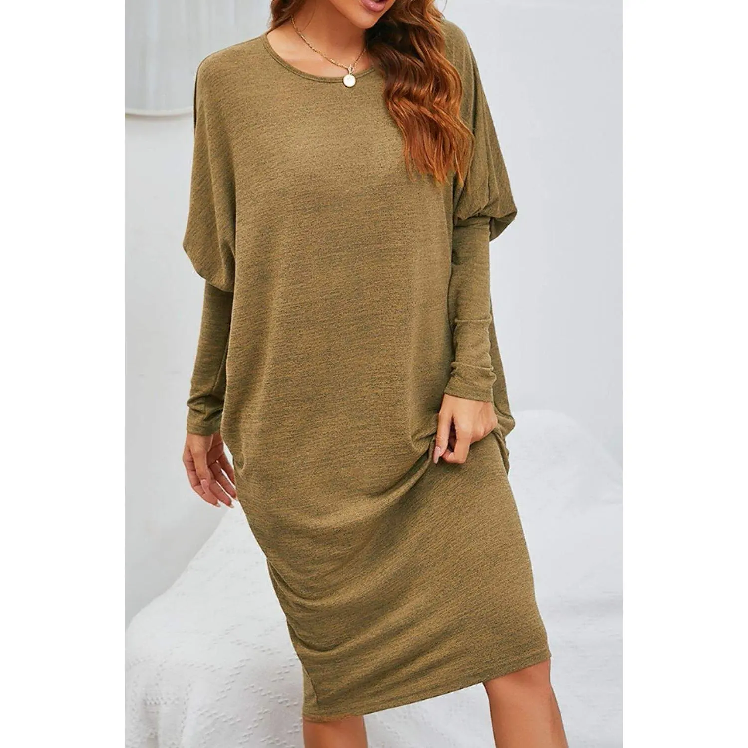 Round Neck Dolman Sleeve Dress