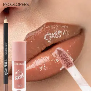 2pcs/Set Matte Lip Liner + Lip Glaze Velvet Texture Lip Makeup Set Long-Lasting Waterproof Effect, Red and Brown Combination, Moisturizing and Natural Lip Makeup for All Skin Types