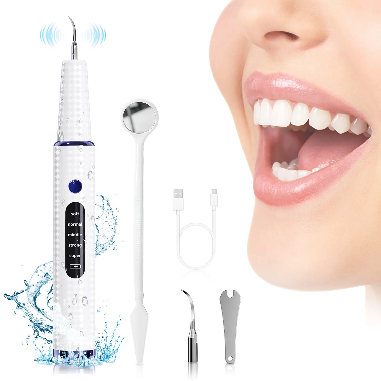 Electric Dental Calculus Remover for Humans & Pets, Professional Teeth Plaque Tartar Stain Cleaner, Rechargeable Tooth Cleaning Kit with LED Light, 5 Adjustable Modes for Home Oral Care