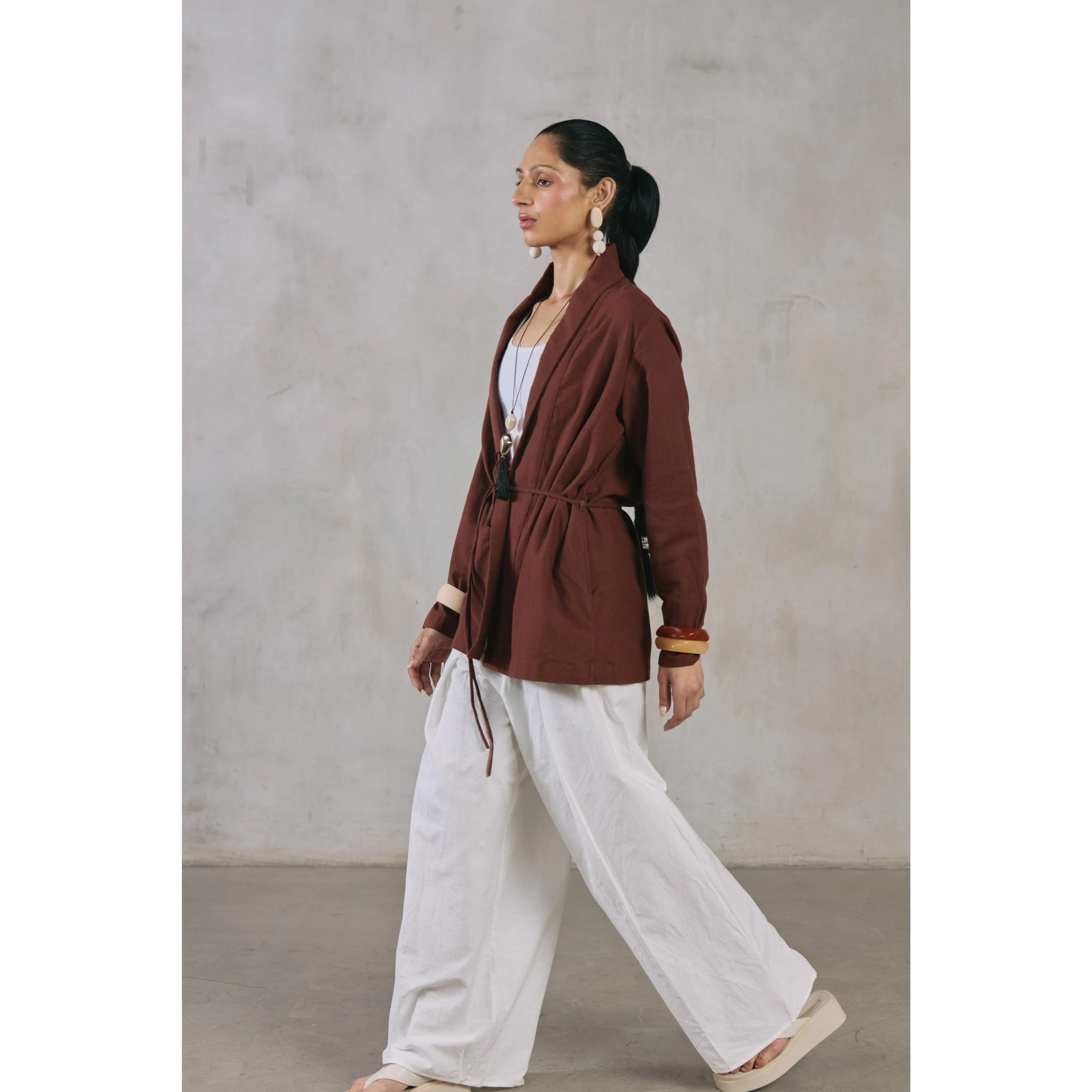 The Smock Jacket – Handwoven Heavyweight Cotton Shawl Collar Jacket with Tie Waist, Oversized